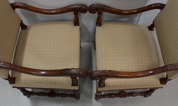 Paire de Fauteuils en Chêne Clair, style Louis XIII / Louis XIV - Début XXe