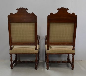 Paire de Fauteuils en Chêne Clair, style Louis XIII / Louis XIV - Début XXe