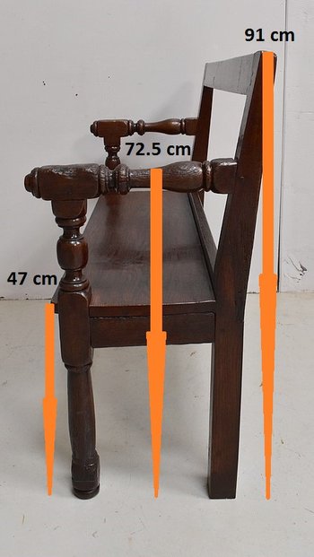 Petite Banquette avec dossier en Chêne, style Louis XIV - XIXe