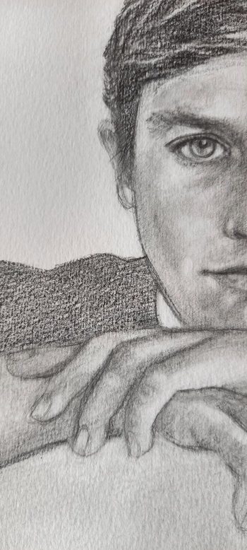 Graue Bleistiftzeichnung/ Porträt von Alain Delon 2014