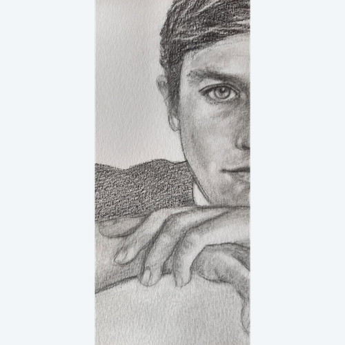 Graue Bleistiftzeichnung/ Porträt von Alain Delon 2014