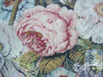 Embroidery framed with a flowered basket and birds, 19th century