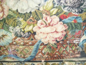 Embroidery framed with a flowered basket and birds, 19th century