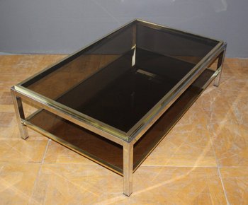 Grande tavolino in metallo cromato e dorato Entourage di Willy Rizzo, 1970 circa