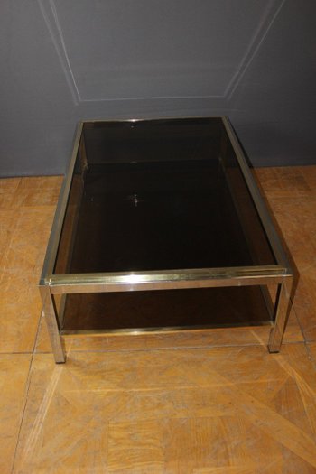 Grande tavolino in metallo cromato e dorato Entourage di Willy Rizzo, 1970 circa