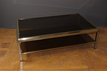 Grande tavolino in metallo cromato e dorato Entourage di Willy Rizzo, 1970 circa