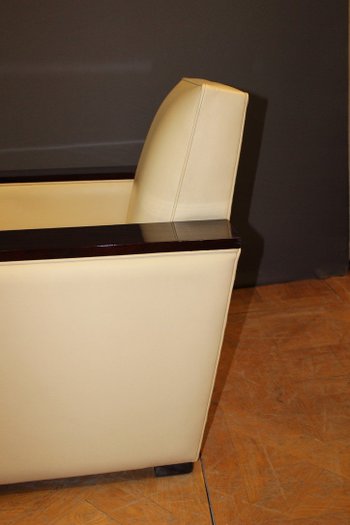 Paire De Fauteuils De Style Art Déco En Palissandre Et Cuir