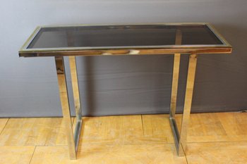 Console Chromée Et Dorée Par Roméo Rega Vers 1970