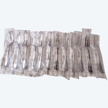 12 Christofle "Versailles" silver cake forks in blister pack (ref MA 0527)