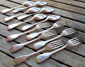 6 "Uniplat/old Paris" model flatware, Tétard silverware