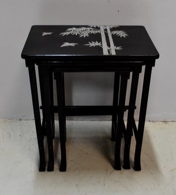 Tables Gigognes Chinoises en Noir laqué - XXe