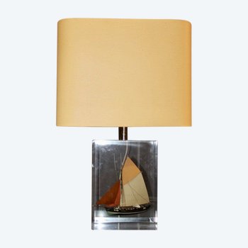 Lampe En Plexiglas Inclusion De Bateau Vers 1980