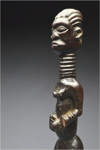 Democratic Republic of Congo (ex Zaire), Ndengese people, Mid 20th century, Ancient anthropomorphic fetish in wood with shiny patina