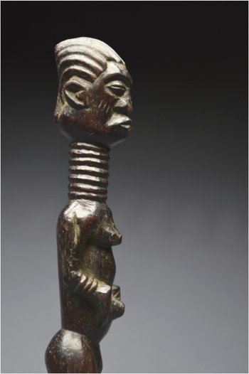 Democratic Republic of Congo (ex Zaire), Ndengese people, Mid 20th century, Ancient anthropomorphic fetish in wood with shiny patina