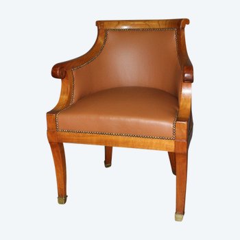 Restoration Period Desk Armchair In Cherry And Leather XIX