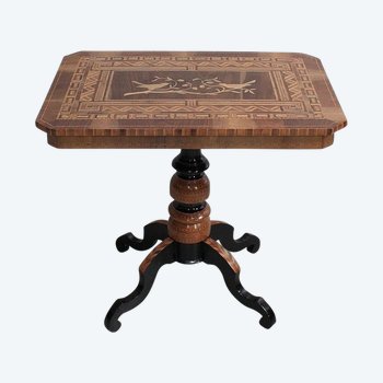 Small inlaid pedestal table, Napoleon III period - 19th century