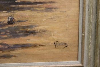 Oil on canvas La Pêche Aux Coquillages By Dubiez