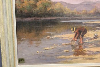 Oil on canvas La Pêche Aux Coquillages By Dubiez