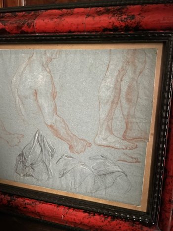 Cadre Ancien Avec Sanguine Etude Anatomie