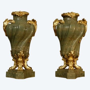  Paire De Grands Vases En Serpentine XIXème 