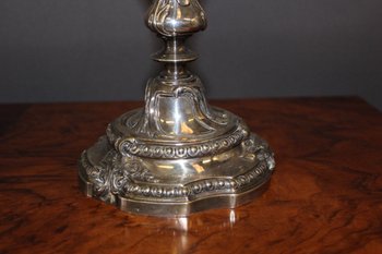 Pair De Bougeoirs De Style Louis XV En Bronze Argenté XIX