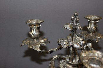 Pair De Bougeoirs De Style Louis XV En Bronze Argenté XIX