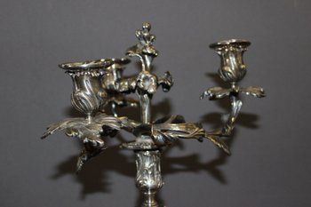 Pair De Bougeoirs De Style Louis XV En Bronze Argenté XIX
