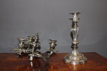 Pair De Bougeoirs De Style Louis XV En Bronze Argenté XIX