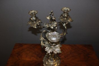Pair De Bougeoirs De Style Louis XV En Bronze Argenté XIX