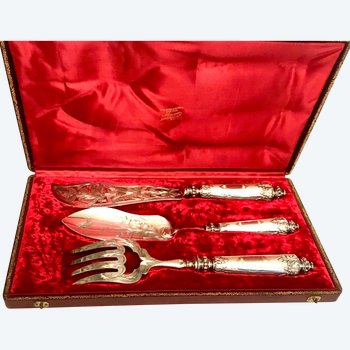 19th century silver fish serving set