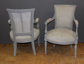 Pair Of Directoire Period Armchairs In Painted Wood XIX