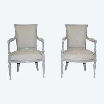 Pair Of Directoire Period Armchairs In Painted Wood XIX