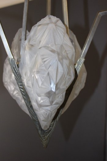 Lampadario d'epoca Art Déco con piatti firmati Degué