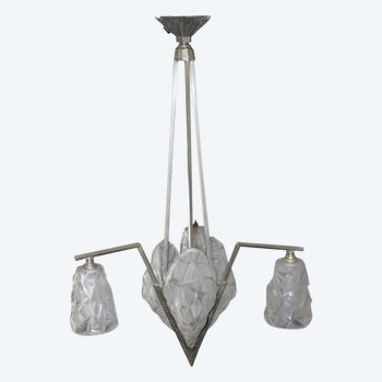 Art Deco period chandelier with plates signed Degué