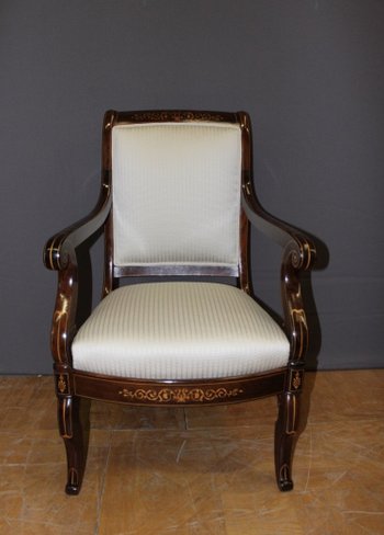 Paire De Fauteuils d'époque Charles X En Marqueterie
