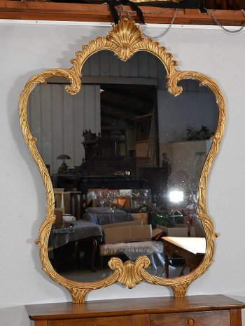 Important Gilded Wood Mirror, Louis XV style - Mid 20th century
