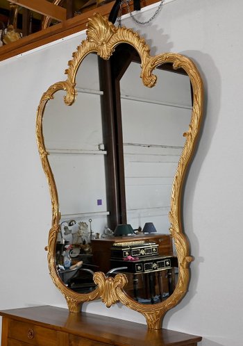 Important Gilded Wood Mirror, Louis XV style - Mid 20th century