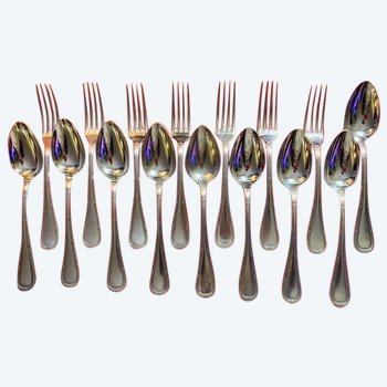 Silver-plated household set by the Appolo House, model "Joncs Rubanés", end of XIXth century