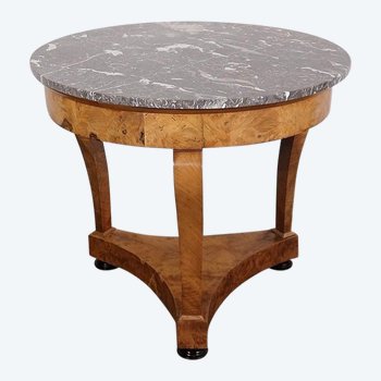 Pedestal table in walnut and marble, Restoration period - Early 19th century