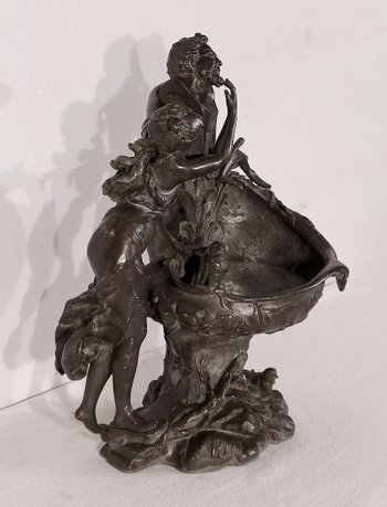 Scultura in peltro "La fontana", di G. Van de Voorde, Art Nouveau - 1900