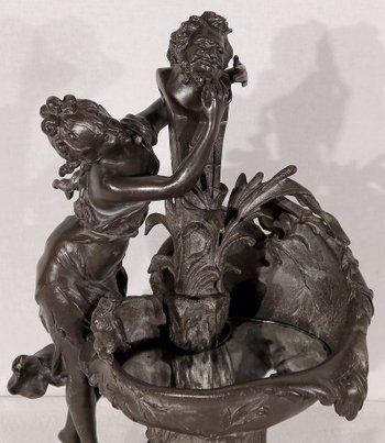 Scultura in peltro "La fontana", di G. Van de Voorde, Art Nouveau - 1900