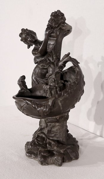 Scultura in peltro "La fontana", di G. Van de Voorde, Art Nouveau - 1900