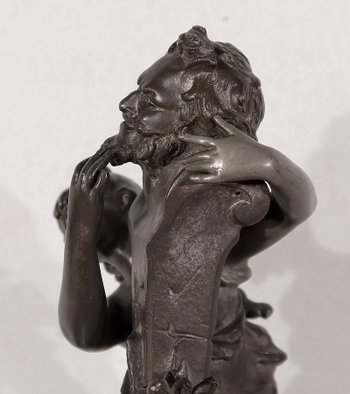 Scultura in peltro "La fontana", di G. Van de Voorde, Art Nouveau - 1900