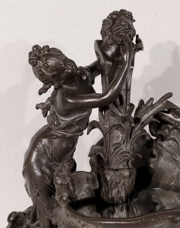Scultura in peltro "La fontana", di G. Van de Voorde, Art Nouveau - 1900