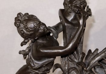 Scultura in peltro "La fontana", di G. Van de Voorde, Art Nouveau - 1900