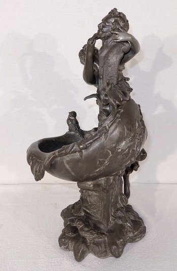 Scultura in peltro "La fontana", di G. Van de Voorde, Art Nouveau - 1900