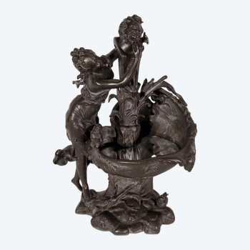 Scultura in peltro "La fontana", di G. Van de Voorde, Art Nouveau - 1900