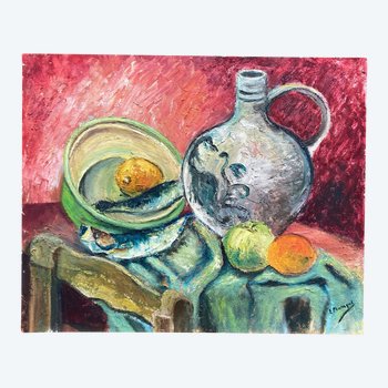 Nature morte "le pichet et ses fruits"