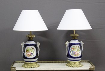 Coppia di lampade in porcellana di Bayeux Fine Ottocento