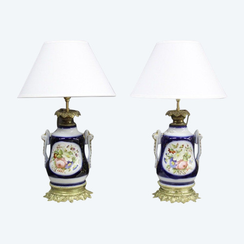 Coppia di lampade in porcellana di Bayeux Fine Ottocento